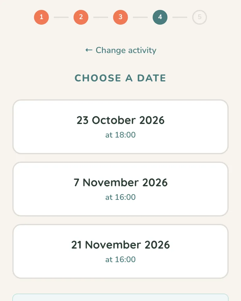 Vriendi sign-up screen: choosing a date