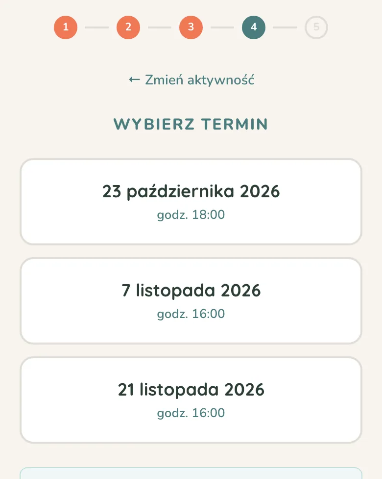 Ekran zapisu Vriendi: wybór terminu spotkania